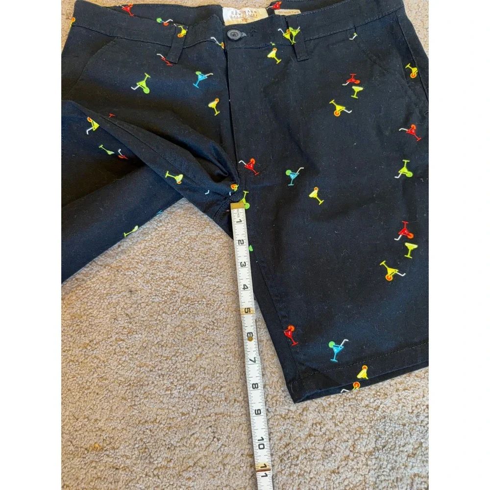 Raw Yarn Industries Black Cocktail Martini Embroidered Stretch Twill Shorts 32
